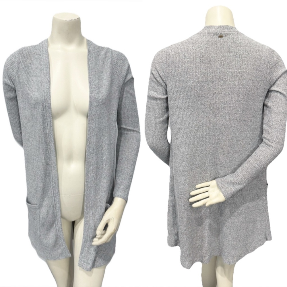 O’Neill Women’s Gray Open Front Cardigan Sweater M Ribbed Long Sleeve Pockets